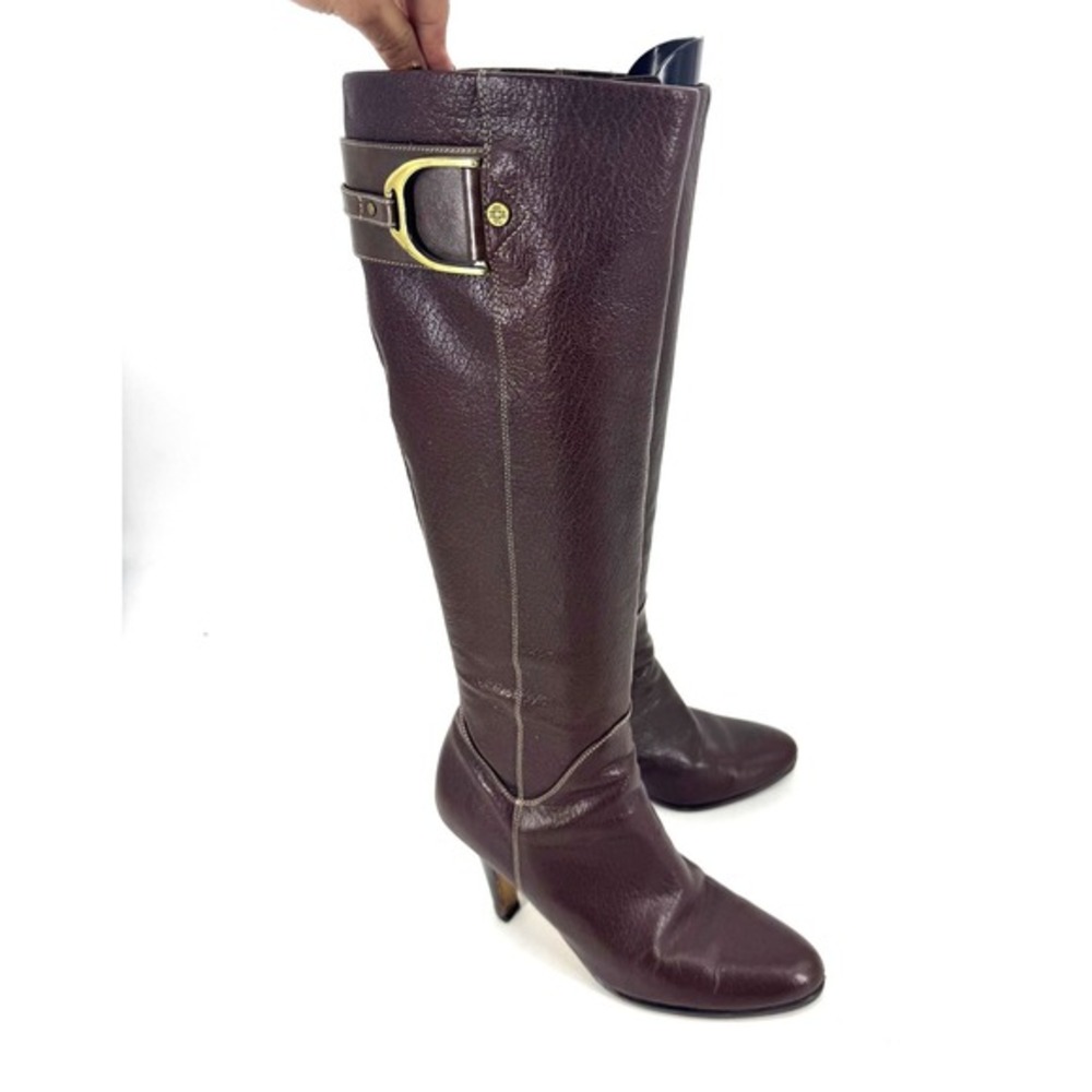 Cole Haan Nike Air Brown Pebbled Leather Knee‎ High Buckle Boots Womens 7.5B